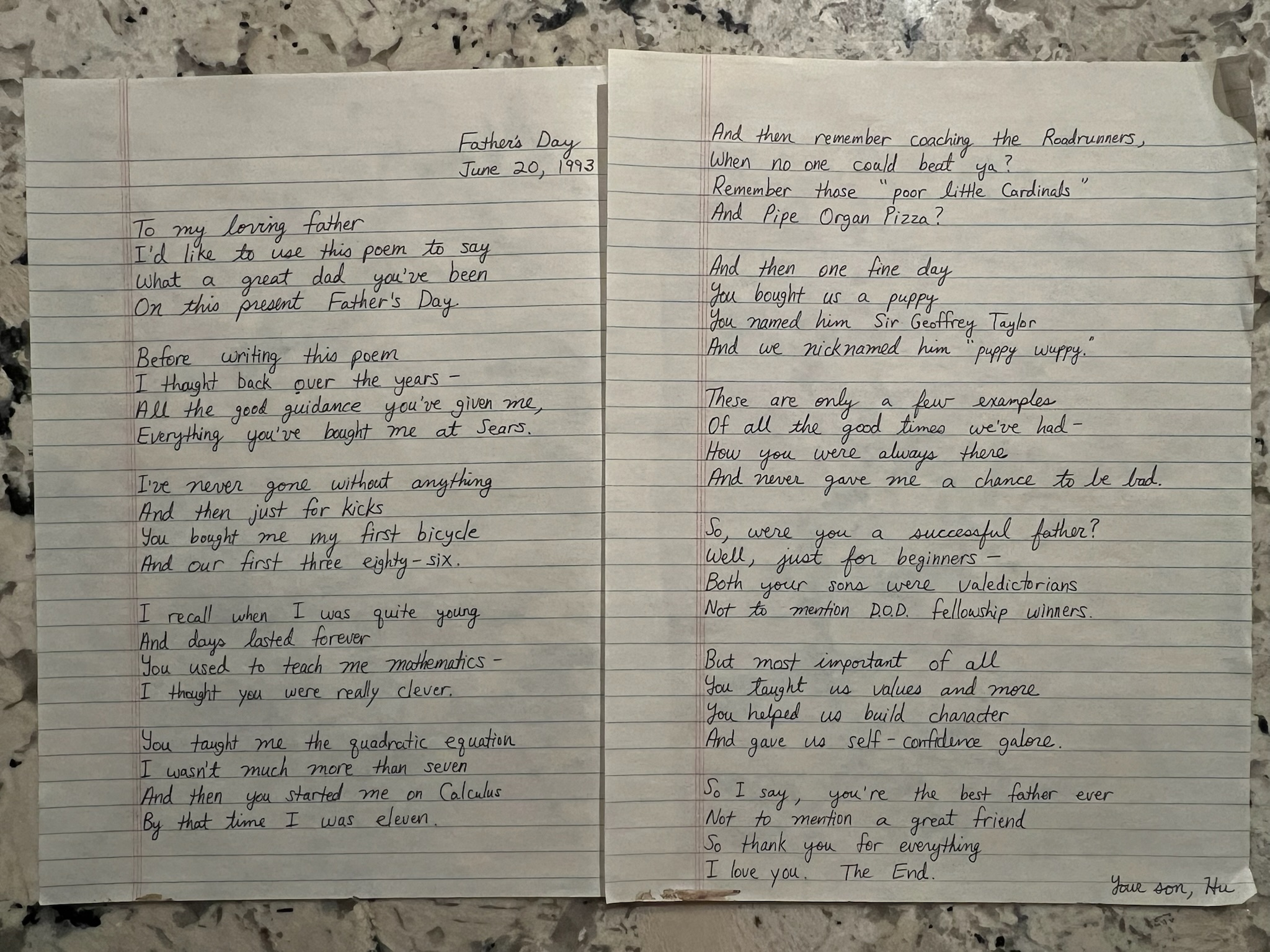 1993 Father's Day
      Poem